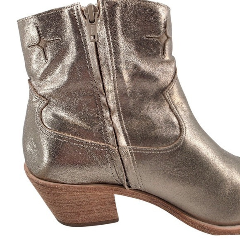 Johnny Was Womens 9.5 Stargazer Leather Gold Metallic Ankle Western Boots - Picture 7 of 16